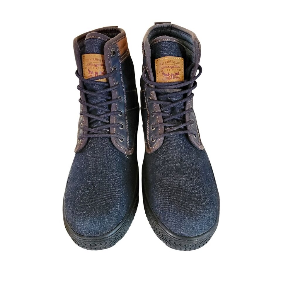 Levis Mens Denim & Faux Leather Lace-Up Boots Size 11 Rugged Sole Casual Style